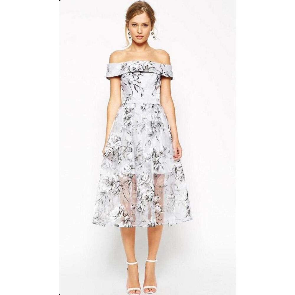 NWT ASOS Organza Floral Dress in Silver (US 0)